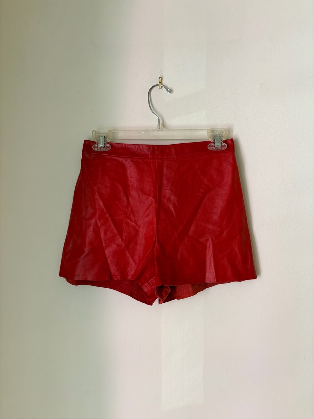 Alice + Olivia Red High-Waist Genuine Leather Shorts
